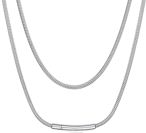 Suplight Unisex Kette Charm Choker 2mm Edelstahl Schlangenknochen Halskette,41/46/51/56/61/66/71/76cm