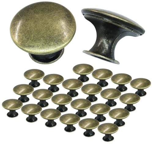 Cjueiom 24Pcs Kitchen Cabinet Knobs, Bronze, 30mm Round | Door Knobs, Metal Cabinet Pulls, Matching Screws, For Drawer Dresser Cupboard Wardrobe