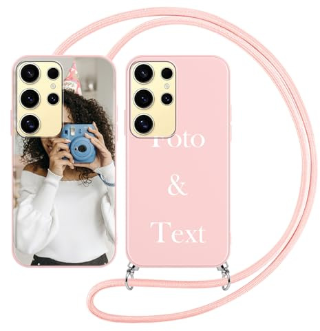 Yoedge Handykette Personalisierte Handyhülle für Samsung Galaxy S25 Ultra 5G Rosa Hülle mit Band Kordel 6,7, Selbst Gestalten Personalisiert mit Foto Bild Schutzhülle Cover für Samsung S25 Ultra Case