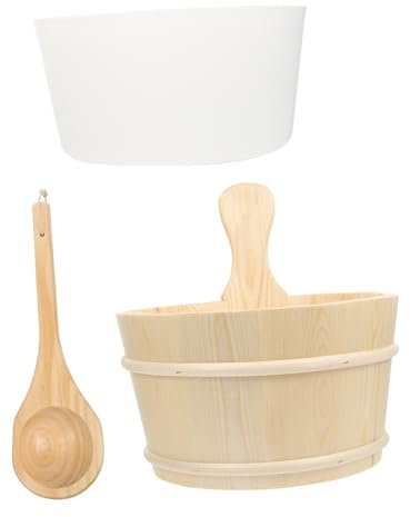 Abaodam Classic Wooden Sauna Bucket Spoon Spa Accessory Wooden Barrel and Spoon Decorative Sauna Supplies for Home Steam