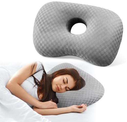 Coussin Piercing Oreille, Pour Dormir Sur Le Côté, Oreiller Piercing Ergonomique pour Soulager Les Douleurs, Oreiller Ergonomique Cervical et Coussin Orthopédique pour Un Sommeil Sans Pression