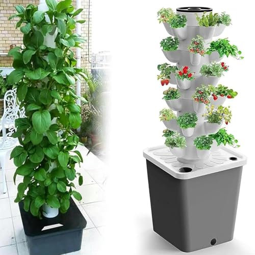 RRrawgff Torre de Cultivo hidropónico de 30 cápsulas. Kit de Cultivo aeropónico para Hierbas, Frutas y Verduras con Bomba de hidratación, Adaptador, macetas de Red y Temporizador.