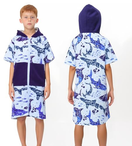 MOEMOE BABY Badeponcho Kinder mit Kapuze 100% Baumwolle Kapuzenbadetuch für Zuhause & Schwimmbad, Kinder bademantel für Junge XL/12-14 Jahre