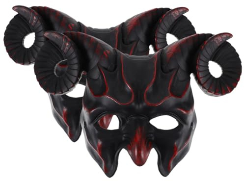 TOYANDONA RAM Skull Mask with Horns Half Face Demon Cosplay Mask for Halloween Masquerade Parties and Costume Events and Comfortable Fit Realistic Design