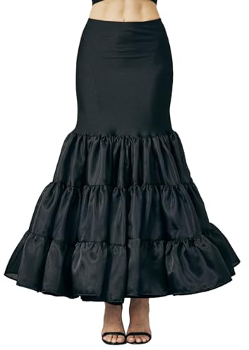 BEAUTELICATE Enagua Cancan para Vestidos Cortos Mujer Trompeta Sirena Falda 2 Aros con Volantes Niveles hasta el Suelo Vestido de Novia Boda（Negro,S
