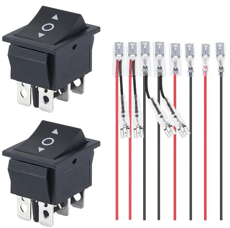 2 Stück Momentanen Kippschalter 12V 16A 6-polig,DPDT Wippschalter 12v (EIN)-AUS-(EIN),Wechselschalter mit Kabel,12v Schalter zur Gleichstrommotorsteuerung von Fahrzeugen, Schiffen und Haushaltsgeräten