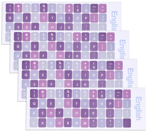 Keyboard Stickers, 4 Pcs Universal English Keyboard Letter Stickers Replacement with Purple Background and White Lettering for PC Computer Laptop Notebook Desktop