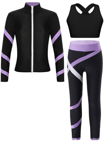 Chaoyinn Kind Turnanzug Tanzmädchen Set Eiskunstlauf Outfit Leggings Und Tanktop Jacke Sport Fitness teilig