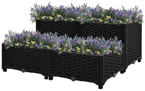 Bancal alto de 80 x 80 x 38 cm de polipropileno, duradero, para verduras y hierbas, ideal para pequeños jardines y balcones
