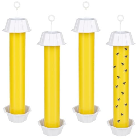 smtfcty Lot de 4 pièges à mouches pour l'intérieur et l'extérieur - Grand piège à mouches à fruits à poser et à suspendre - Avec bandes adhésives - Répulsif contre les moustiques