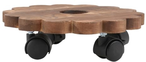 Veemoon Plateau Rond Amovible en Bois Massif 25 Cm avec 4 roulettes à Frein Diagonale, Support pour Pot de Fleurs avec Trou D’évacuation, Base à Rouleaux pour Jardin, Balcon et Intérieur