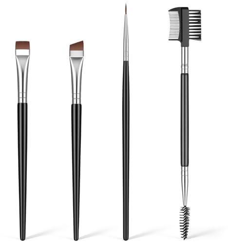 Eyeliner Augenbrauen Pinsel, Abgewinkelter Eyeliner Pinsel Make Up Eyebrow Pinsel Augenbrauenpinsel Schminkpinsel Lidschatten Pinselset Applikator Kosmetikpinsel Brush Kleine Drybrush Pinsel, 4 Stück