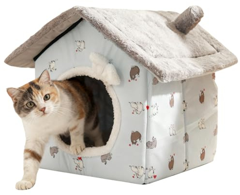 Panier pour Chat Couvert en Peluche Douce, Nid Fermé Forme Caverne avec Base Antidérapante, Lit Cave pour Intérieur Lavable et Pliable, Coussin Confortable pour Chien Petit Poids jusqu'à 4 kg