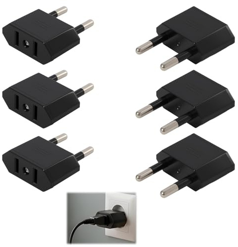 Set di 6 adattatori di alimentazione da USA a Europa a 2 pin, adattatore da USA a EU Francia Germania tipo C E F, convertitore da viaggio compatto 250 V 6 A, per caricabatterie smartphone computer