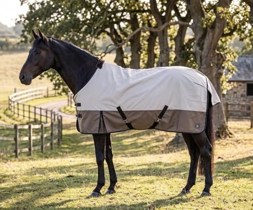 PASHA & CO Pferdedecke Wasserdicht 100g Füllung – Leichte Regendecke für Pferde & Ponys, Atmungsaktive Outdoordecke mit Verstellbaren Gurten, Weidedecke Stall- und Transportdecke (Grey, 135 cm)