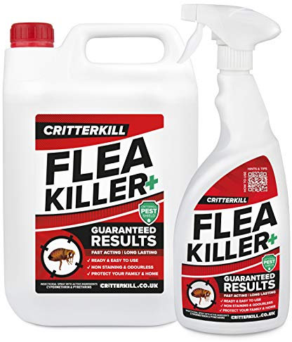 CritterKill Professional Flea Killer Spray | Guaranteed Results | Used by Professionals | 5 Litre Bulk Pack + 1 Litre Bottle with Trigger Spray