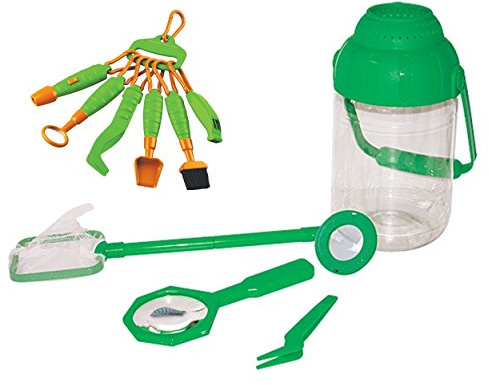 Naturbeobachtung Set 4teilig 5 Liter Eimer mit Lupe im Deckel, Kescher, Pinzette und extra Entdeckerwerkzeug und Lupenheft