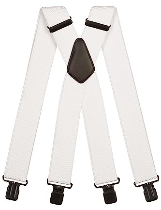 Olata Bretelle Extra Larghe da Uomo – 5 cm di Larghezza, Robuste e Regolabili con Clip Resistenti, Ideali per Lavoro e Abbigliamento Elegante. Bianco (Clip Nere)