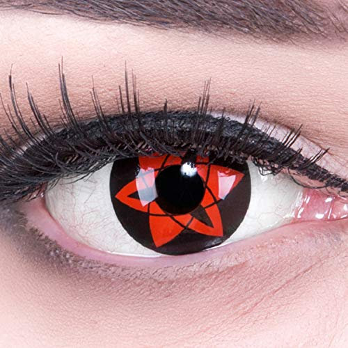 Lentilles couleur sharingan Sasukes mangekyou rouge. Pour Halloween, Shrovetide, Carnaval + étuis à lentilles de contact I 1 paire (2 pièces) I sans correction I 0,00 Dioptries MERALENS