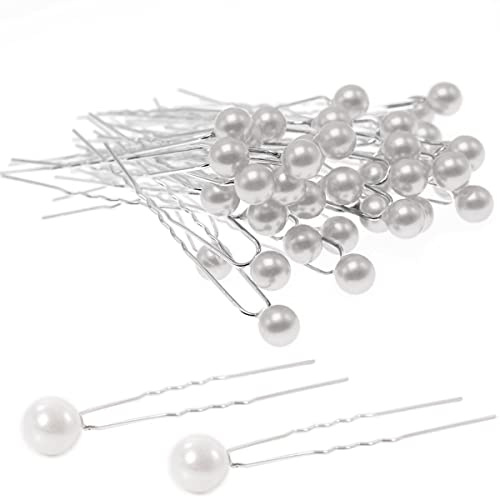 Kingmas Lot de 50 épingles à cheveux pour mariage avec perles Blanc (perle). Pearl 1