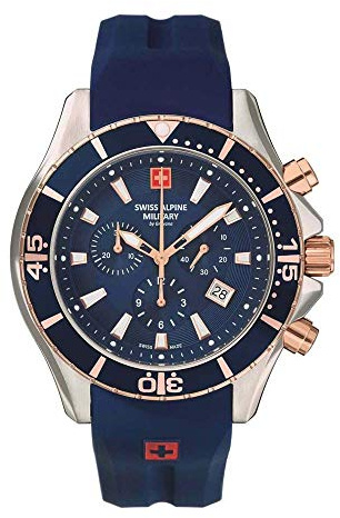 Swiss Alpine Military Herren Uhr Chronograph Analog Quarz 7040.9855SAM Siikon