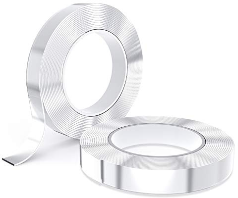 kinkaivy 10 m Doppelseitiges Klebeband Extra Stark Transparent, 2 cm | Spurlos Abnehmbar Nano Tape, Wiederverwendbar, Wasserfest Double Sided Tape für FotoWand/Teppich/Küche/Zuhause, 2 Rollen