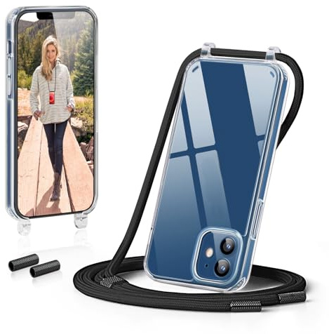 GOODVISH Handykette für iPhone 12 Pro Hülle mit Band, Schwarz | Kameraschutz und Bildschirmschutz, Necklace Handyhülle Schnur Schutzhülle für Umhängen für 12 Hülle mit Kordel 6.1