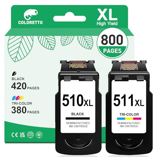COLORETTO PG-510 CL-511 Cartouche pour Canon 510 511 Pixma MP250 MP280 MP495 MP230 MP270 MP490 MP240 iP2700 MX410 MP499 MP260 MP252 MP282 MX340 MX420 510XL 511XL Cartouche Encre pour Canon 510 511 XL