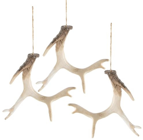 Logbuch-Verlag 3 Geweihe Hirsch zum Aufhängen Kunststoff Weihnachten Herbst Deko Anhänger Natur braun 13 cm rustikal