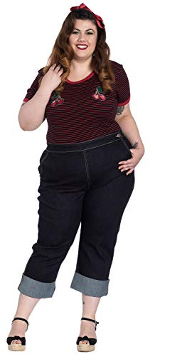 Hell Bunny Pescadores Capri Pantalones 3/4 Charlie Denim Jeans de Estilo de los años 50s Vintage Retro - Azul Marino (6XL)