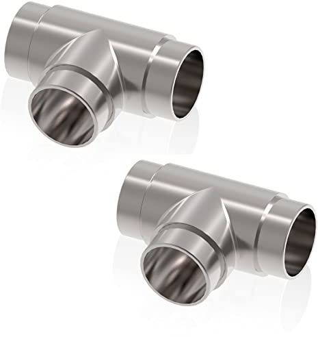 PRIOstahl T-Verbinder Verbinder T-Stück Rohrsteckwinkel Rohrverbinder Verbindungsstück x 2 Stück Ø 33,7 mm Steckfitting für Rundrohr Handlauf Geländer Treppe Rohr Rostfrei aus Edelstahl V2A