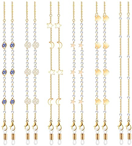 LIPIODOL 6 Stücke Gesichtsschutz Brillenkette Brillenband Lanyard mit Gummiring Ohrhaken Brillenketten Zubehör Halsketten Armbänder für Frauen Mädchen