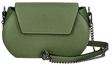 ITALYSHOP24-COM OBC Made in Italy Damen Leder Tasche Kroko Prägung oder Glattleder Umhängetasche Clutch Wildleder Handtasche Ledertasche Schultertasche Olivgrün