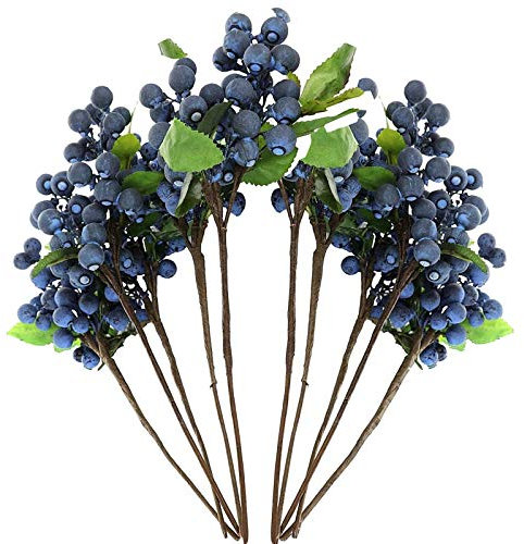 Mokyler Künstliche Beeren, 10 Stück, künstliche Heidelbeere, Stechpalme, Weihnachtsbeeren, DIY-Beeren, Sprühstock, lebensechte Heidelbeere für Hochzeit, Party, Dekoration
