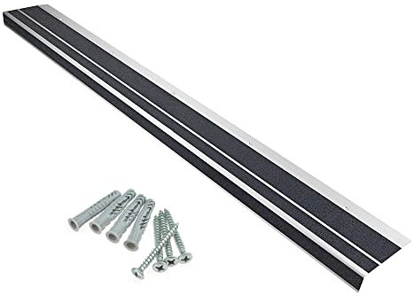 AnTina TAPES® Treppen-Kanten-Profil General Line 120 mm, Kanten-Schutz-Profil mit Antirutsch-Beschichtung R13 für Treppen & Stufen, inkl. Schrauben (12x60cm, schwarz)