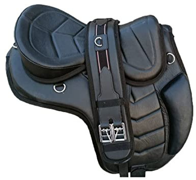 Wonder WishBaumloser Freemax-Pferdeleder-Brauner Softy-Sattel 12 Zoll bis 18 Zoll mit passendem Gurt, Schwarz