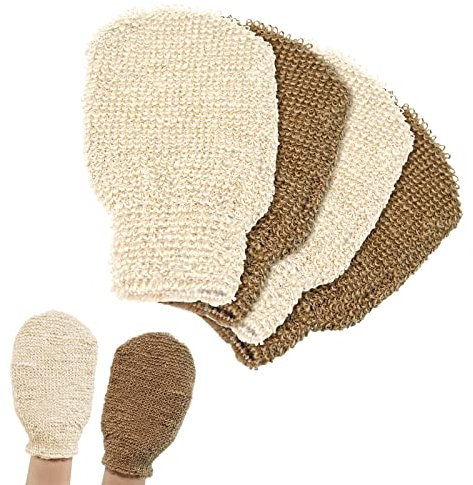 Peeling Handschuhe 4 Stück Körper Peelinghandschuh, Waschbarer Duschhandschuhe Leinen Scrubhandschuh für Den Körper, Dusche schrubben Handschuhe Peeling Werkzeuge für Männer Frauen Kinder