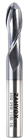 ZahyoX 2 Flutes TiAlN Coated Ball Nose End Mill, Solid Carbide Upcut Spiral CNC Router Bit, 3/8 Diameter, 3/16 Radius, 3/8 Shank, 1-1/8 Cutting Length, 3 Overall Length, CNC Cutter Milling Tool