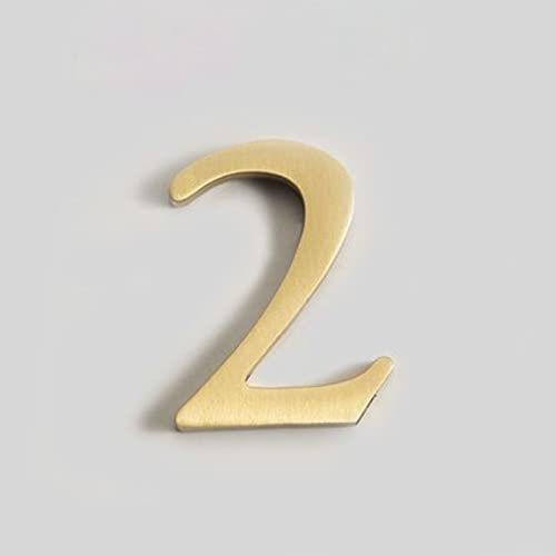 3D Self Adhesive Brass House Plaque Numbers Stickers 0-9 Letters ABC Metal Electroplated Digital Doorplate for Apartment Room Home Door Number Sign Mailbox Address Street Hotel Indoor, Anti-Rust (2)