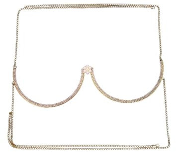 Strass Brustkette Trendiger Kristall Diamanten Körperkette BH Kette Sexy Strand Bikini BH Kette Party-Schmuck für Frauen (Silber)