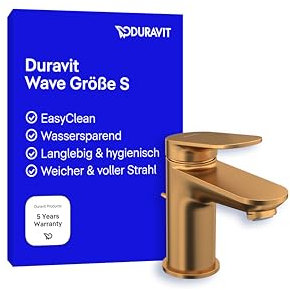 Duravit Wave Waschtischarmatur, Größe S (Auslauf Höhe 77 mm), Wasserhahn Bad mit Zugstangen-Ablaufgarnitur, Armatur Waschbecken, Bronze Gebürstet