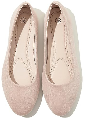 Shupua Flats for Women Round Toe Flat Shoes Dressy Black Ballet Flats Comfortable Womens Dress Shoes Ballerina Flats for Work(Nude.us8)