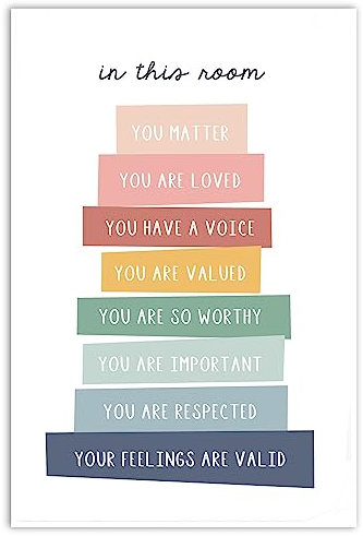 ARBOMG Poster In This Room You Matter You Are Loved, Klassenzimmer-Wandkunst, Heimschulposter, Regenbogen-Klassenzimmer-Dekor, Kinderzimmer, Büro oder Spielzimmer