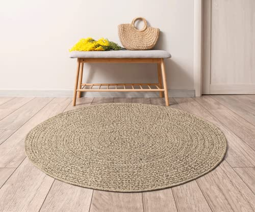 Soil – ca. 120 cm Rund Outdoor Teppich wetterfest Jute-Look Balkon Terrasse | Outdoor Teppich für Balkon, Terrasse & Garten, wetterfest, UV-beständig & pflegeleicht, moderner Jute-Look