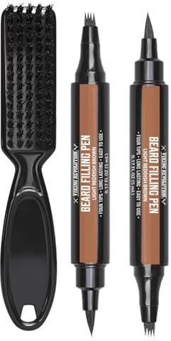 Viking Revolution Beard Pen (2 Pack) - Light Reddish Brown Beard Pencil Filler for Men - Beard Filler for Men Waterproof Beard Filling Pen Kit - Long Lasting Beard Filler Pen with Brush