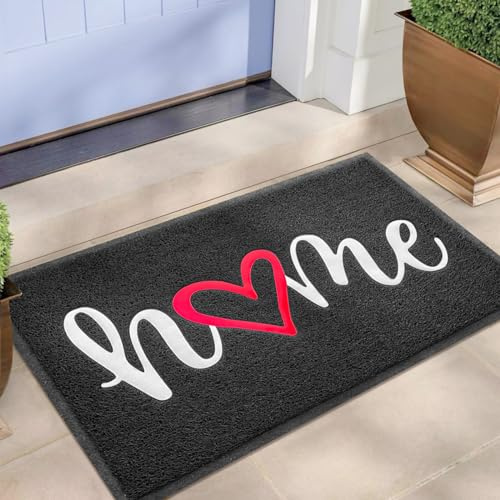 EARTHALL Door Mat Outside Inside Home Doormat, 30x17.5, Durable Floor Mat Non Slip Mat Ultra Absorb Mud Easy Clean Front Doormat for Garage, Entryway, Patio, High Traffic Areas, Black