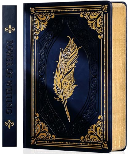 CAGIE 320 Pages Thick Hardcover Journaling Notebooks Vintage Leather Journal for Women Men A5 College Ruled Journals for Writing with Gift Box, 5.7 x 8.3 in, Blue