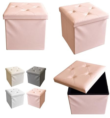 MAKA Pouf Contenitore Rettangolare Pieghevole Portaoggetti Cubo 50 Litri Portata Sedile Max 300 kg Cassapanca con Vano per Plaid Coperte Scarpe Giochi Cuscini (38_x_38_x_38 cm, Rosa)