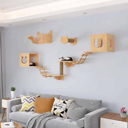Multifunktional Katzen Kletterwand, Katzen Kletterwand, DIY-Katzenwandmöbel, mit Katzenstange, Katzenkratzer, Katzenbrücke und Katzenhaus (Size : Style 2)