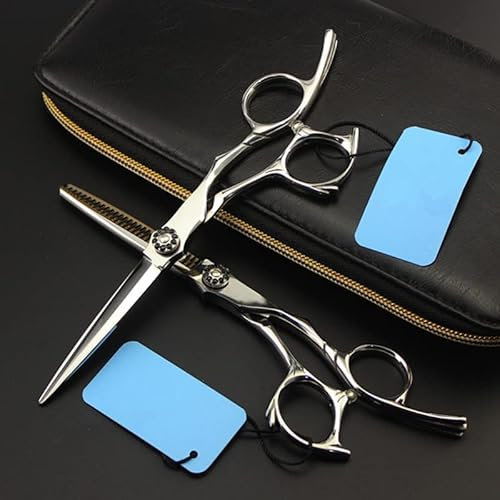 CrEev Friseurschere Haarschneiden, 6 Zoll gehobene 440c Haarschere Schneiden Friseur Friseursalon Schere Effilierschere Friseurschere (Farbe: Schneiden) (Set mit Tasche B)